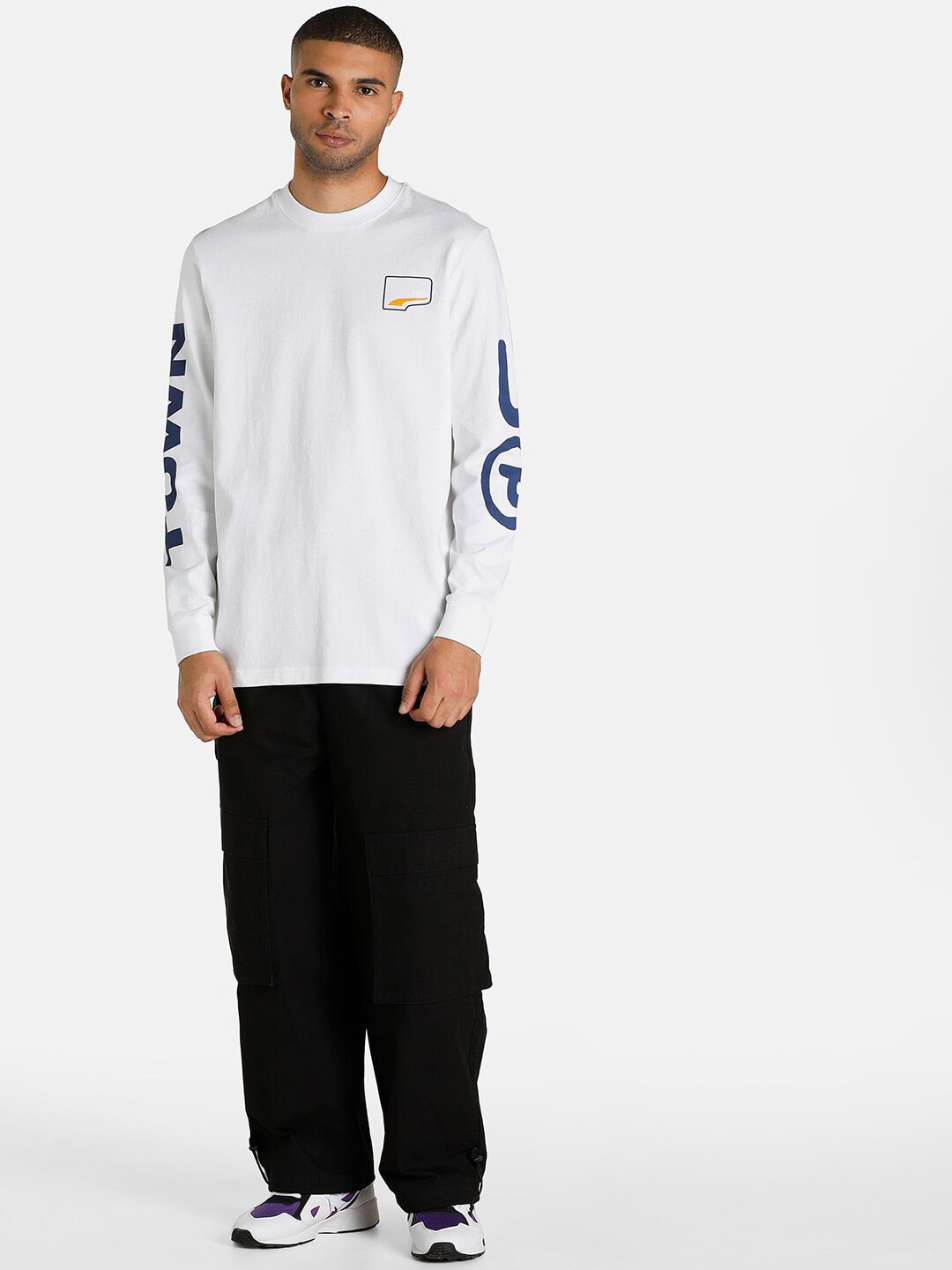 

Puma Men White Printed Uptown Relaxed Long Sleeves T-shirt
