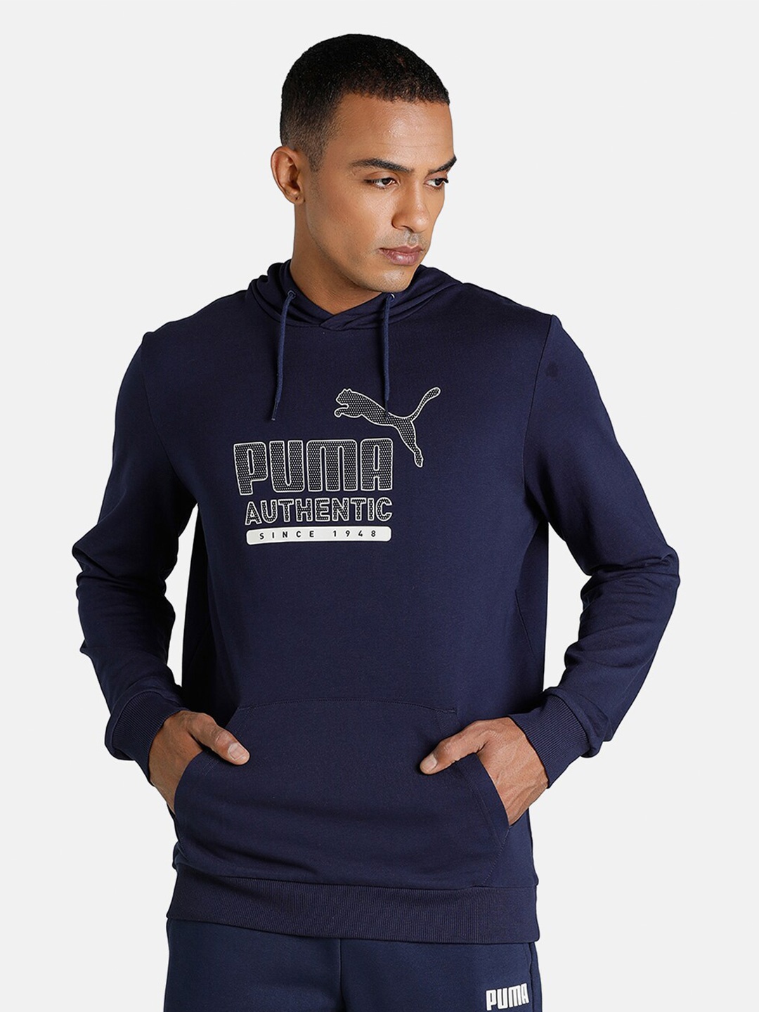 

Puma Men Blue Puma Graphic Hoodie Sweatshirt