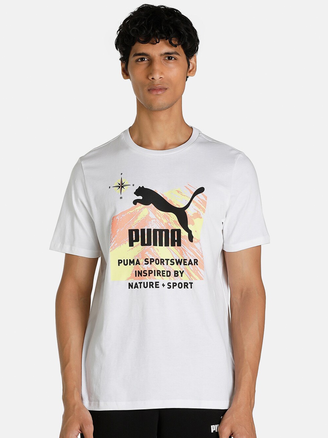 

Puma Men White Nature Camp Graphic Typography Printed T-shirt