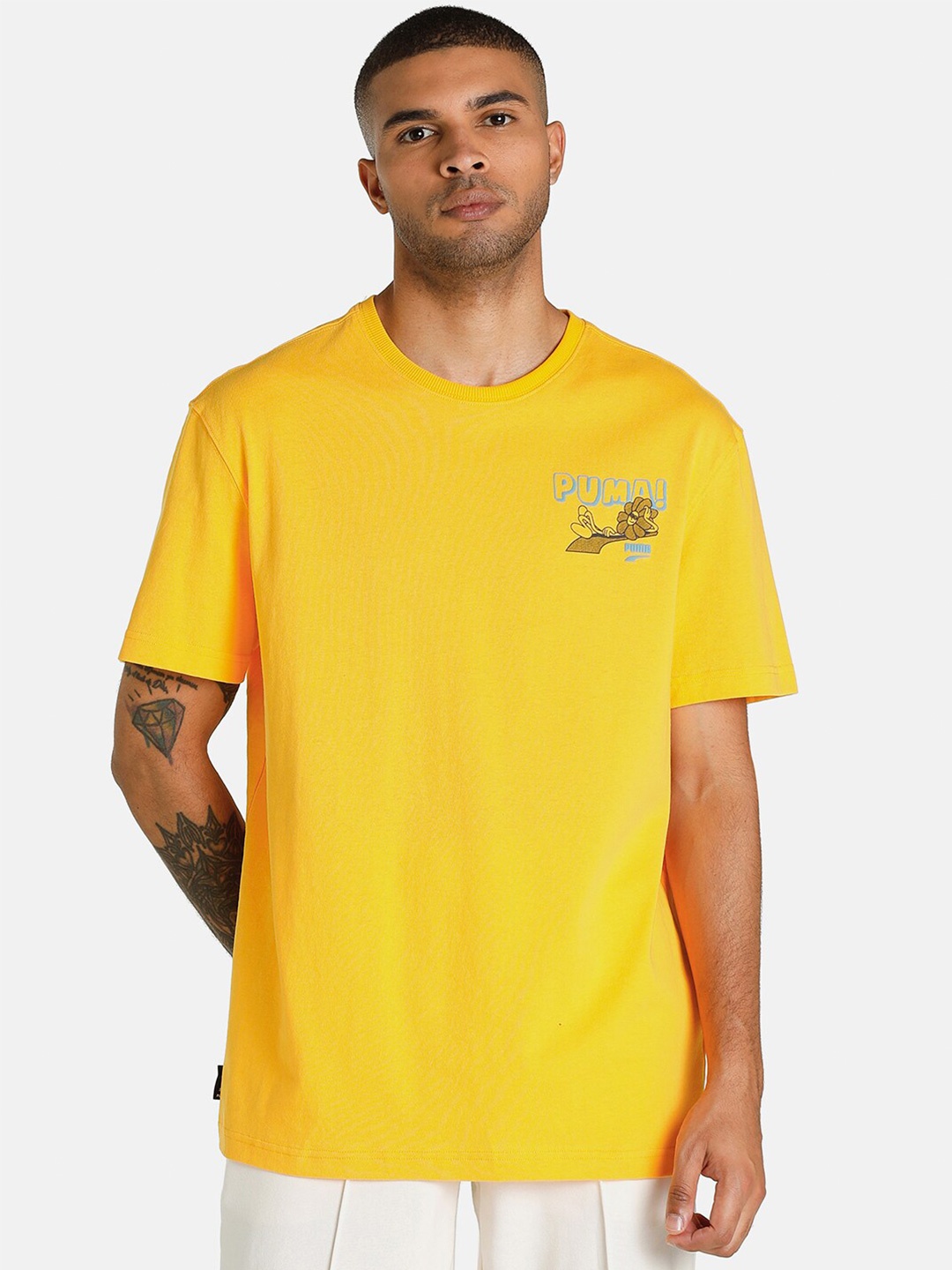 

Puma Men Yellow Downtown Graphic Print Relaxed Fit T-shirt