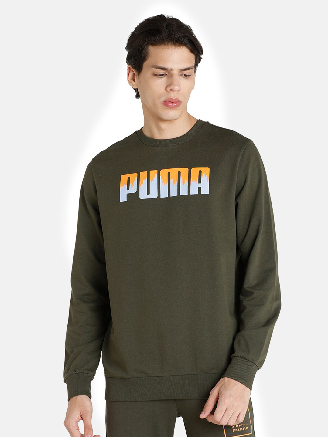 

Puma Men Olive Green Printed Sweatshirt