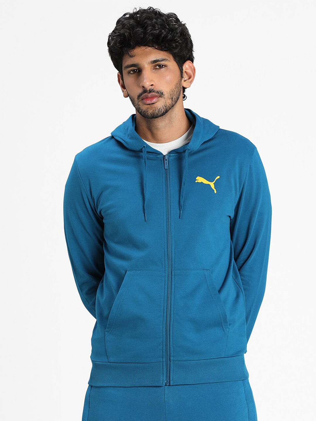 

Puma Men Blue Zippered Hooded Sweatshirt