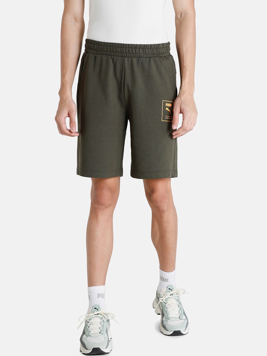 

Puma Men Olive Green Slim Fit Sports Shorts