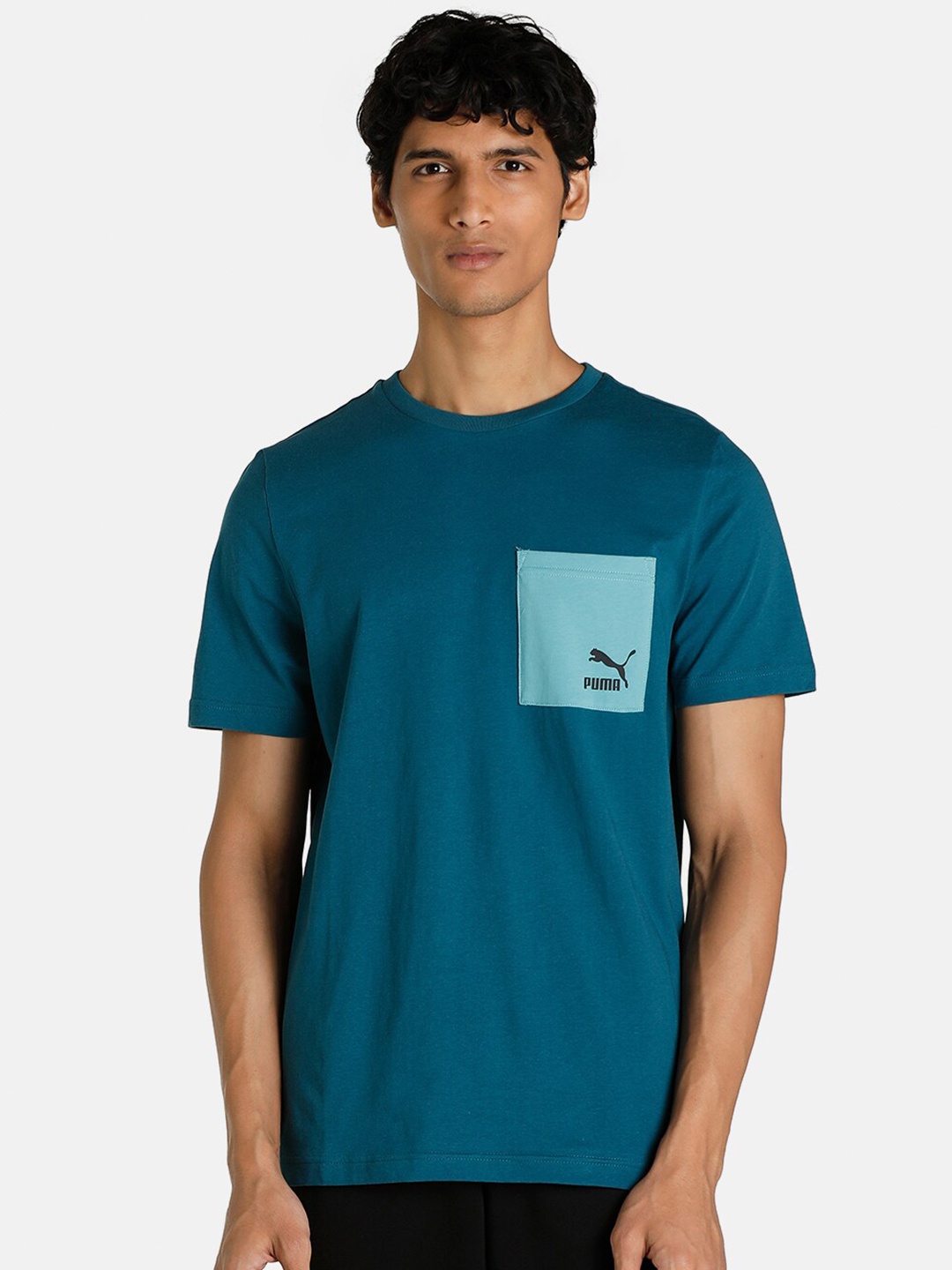 

Puma Men Coral Blue Cotton Camp Pocket T-shirt