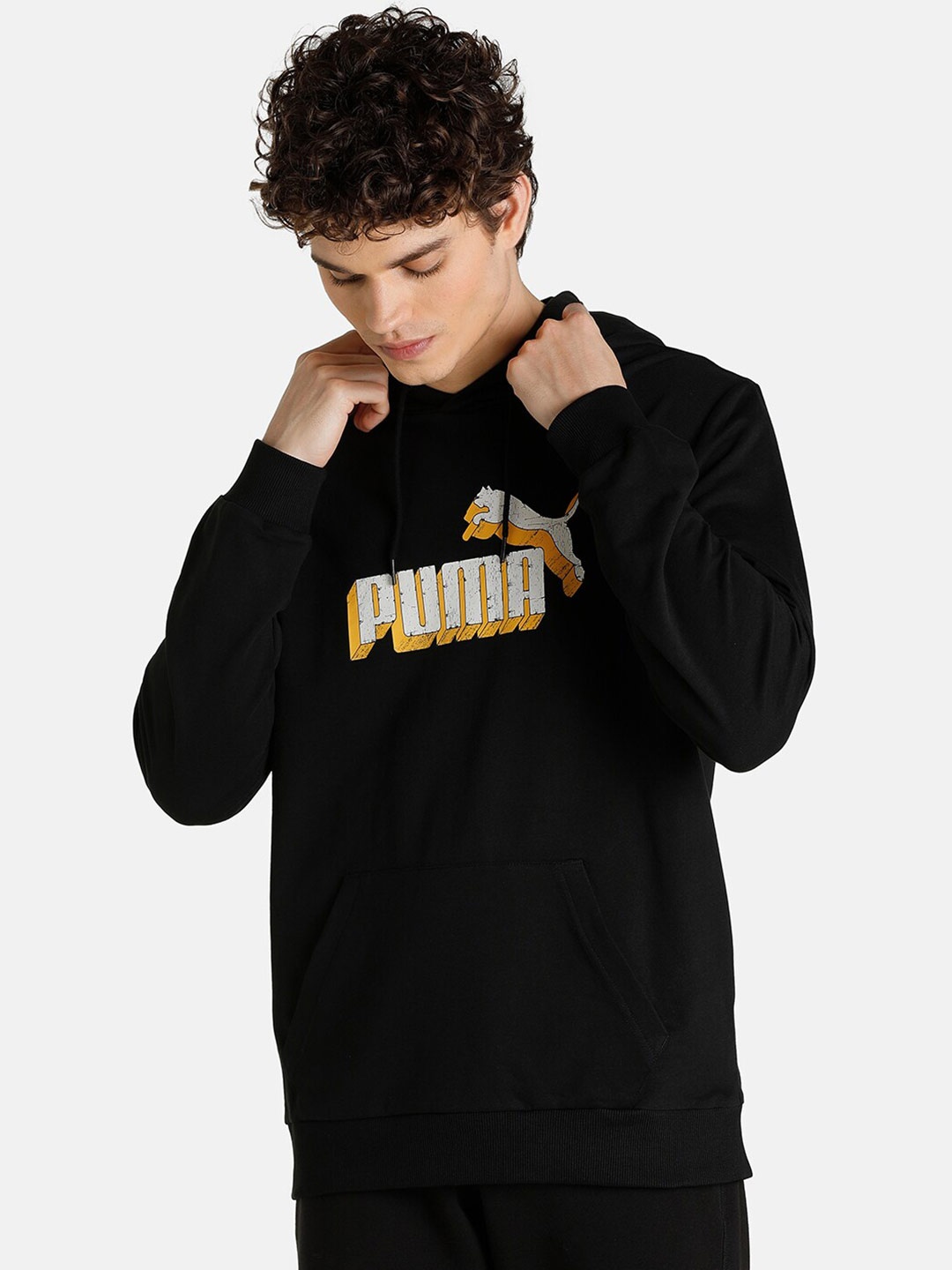 

Puma Men Black Graphic Printed Hooded Sweatshirt