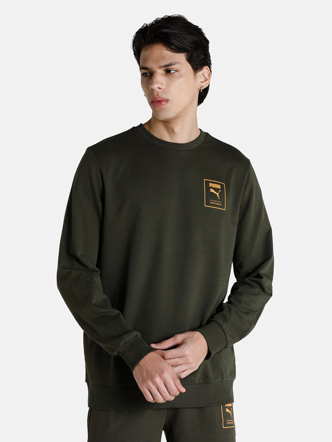 

Puma Men Olive Green Crew Regular Fit Sweatshirt