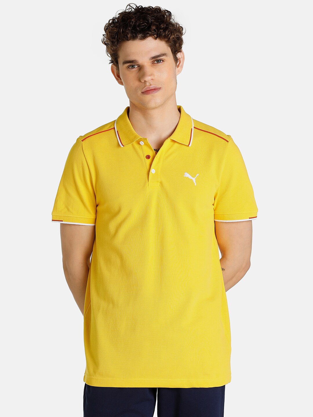 

Puma Men Yellow Solid Pure Cotton Slim Fit T-shirt