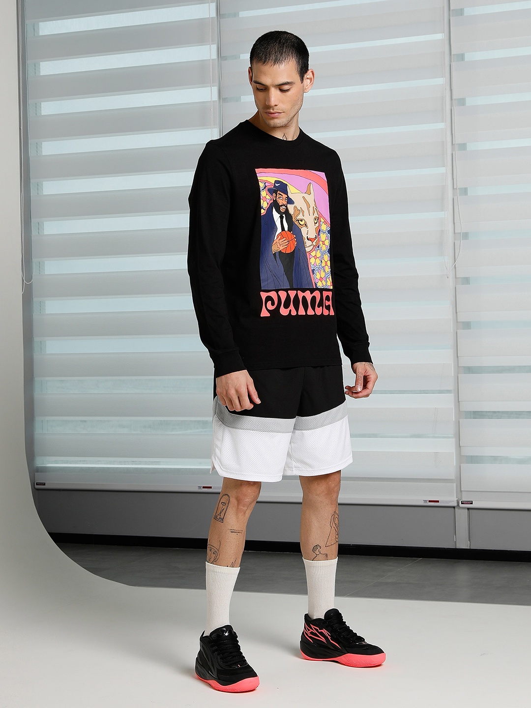 

Puma Men Black Graphic Printed Run it Back LS T-Shirt