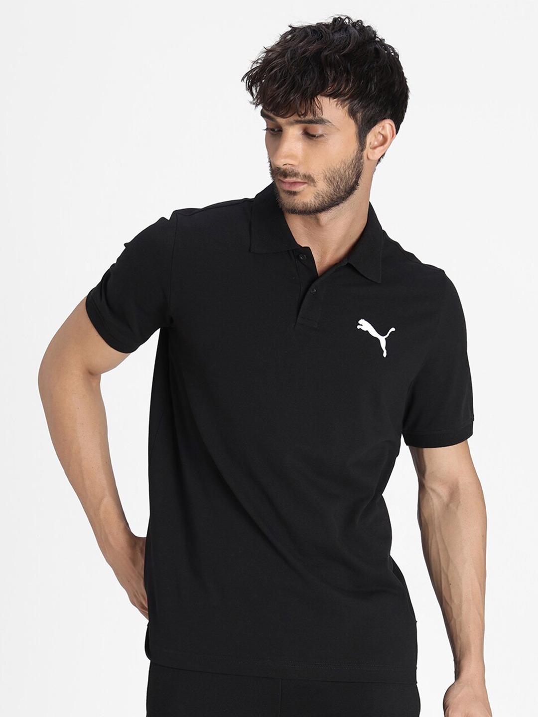 

Puma Men Black Solid Cotton Essentials Pique Regular Fit Polo Tshirts