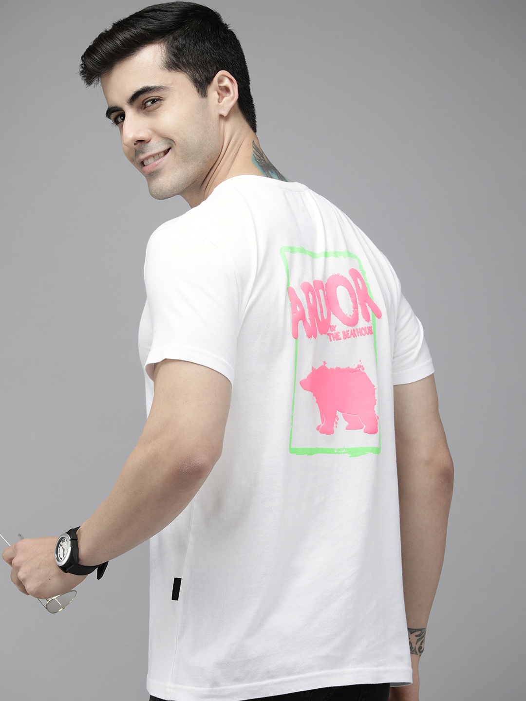 

THE BEAR HOUSE Ardor Edition Men White Printed Pure Cotton Slim Fit T-shirt