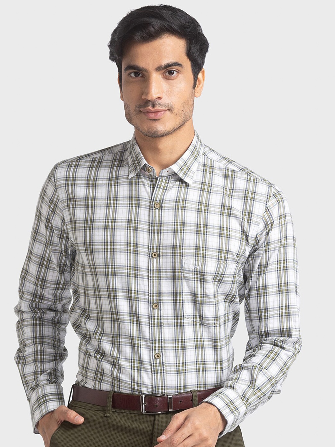 

ColorPlus Men Green Tailored Fit Tartan Checks Checked Casual Shirt