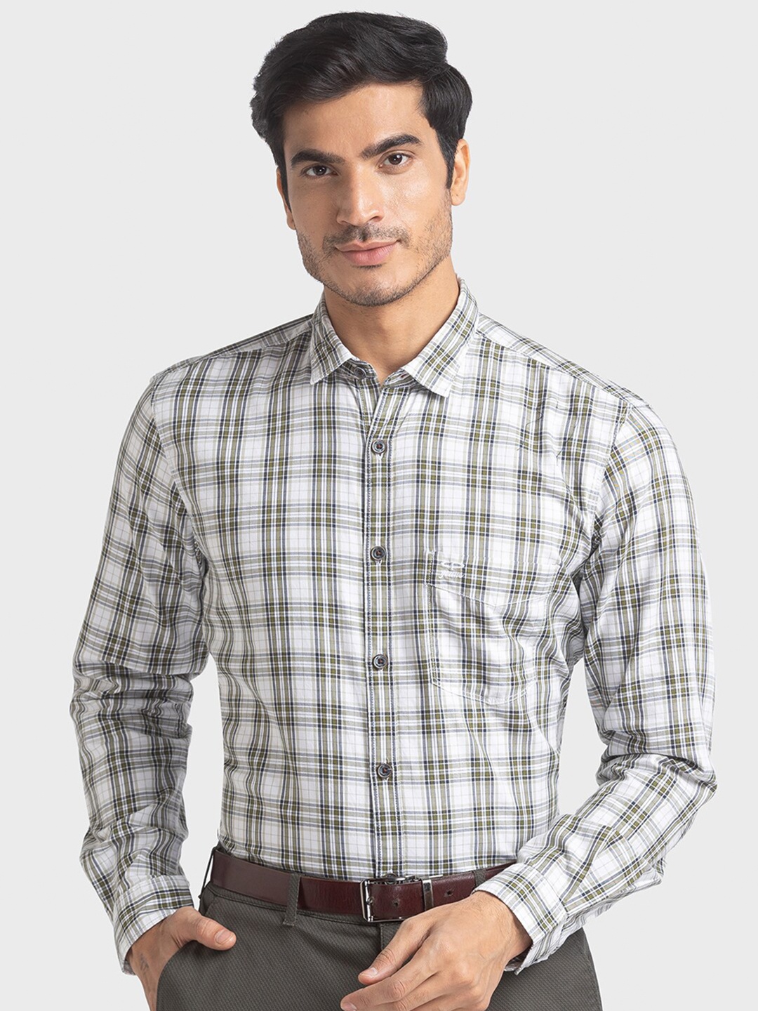 

ColorPlus Men Green Tailored Fit Tartan Checks Checked Casual Shirt