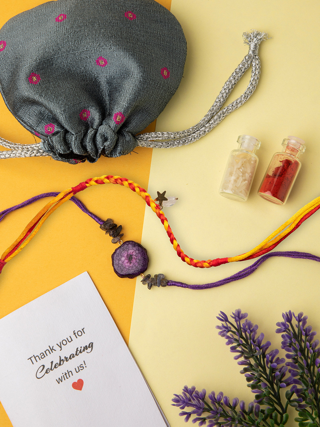 

DEEBACO Set of 2 Red & Yellow Rakhi Gift Set