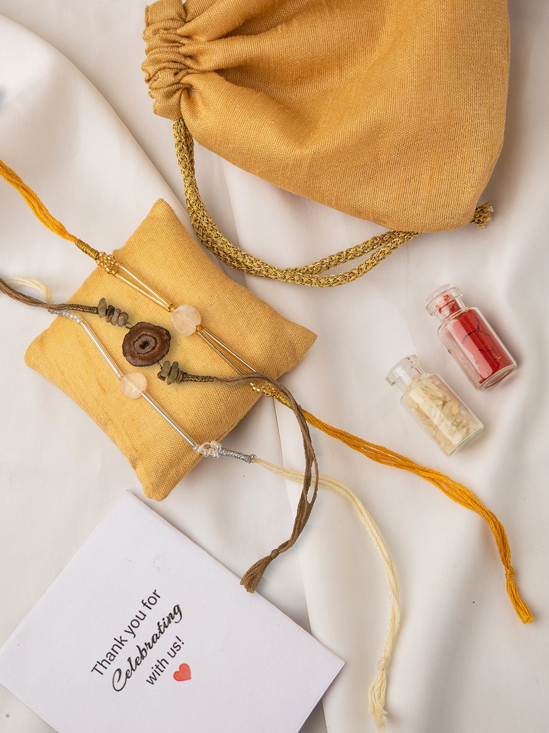 

DEEBACO Yellow & White Bhaiya Bhabhi Rakhi Gift Set