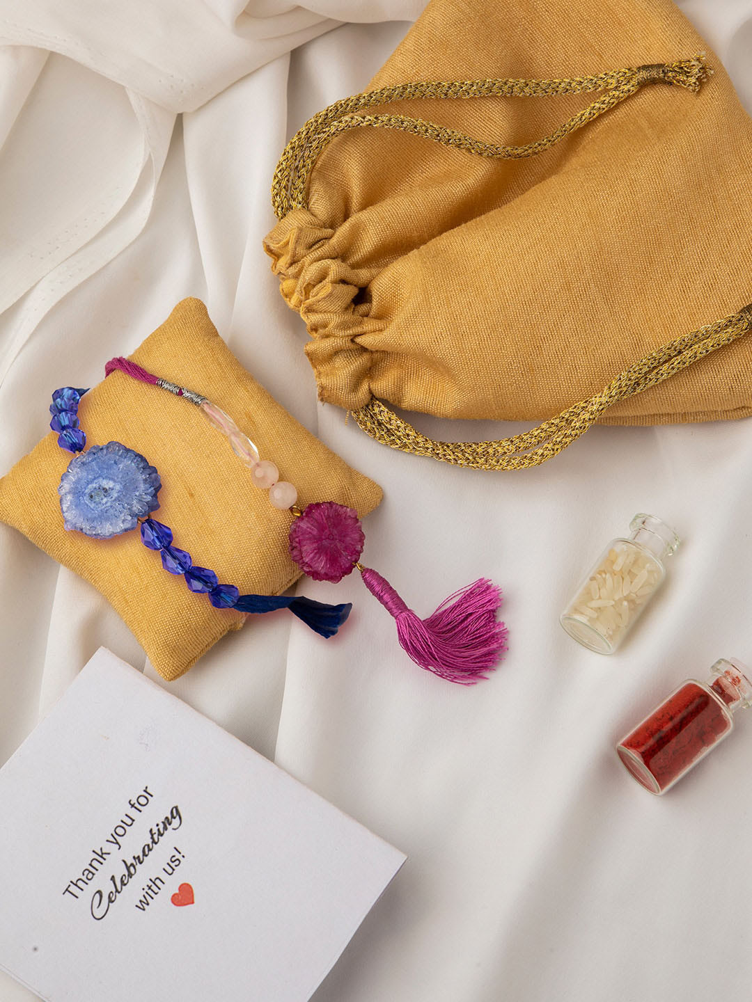 

DEEBACO Set of 2 Agate Healing Stone & Rose Quartz Healing Stone Lumba & Rakhi Set, Blue