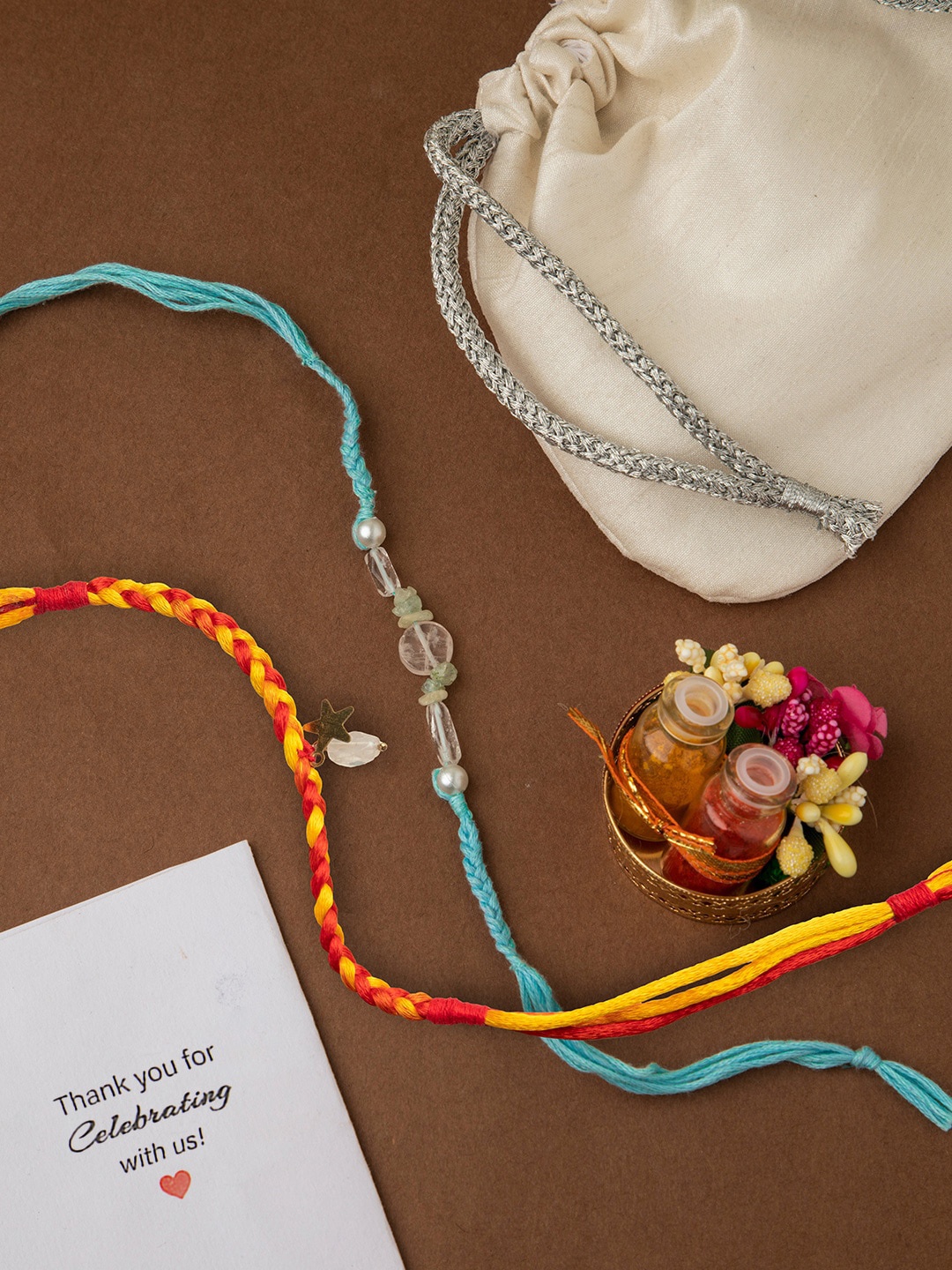 

DEEBACO Set of 2 Aquamarine Healing Stone & Tune Rakhi, Red