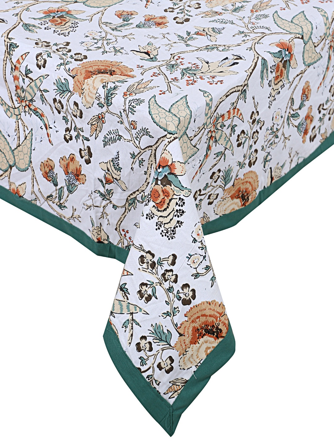 

INDHOME LIFE Green & White Printed Pure Cotton 4-Seater Table Cover