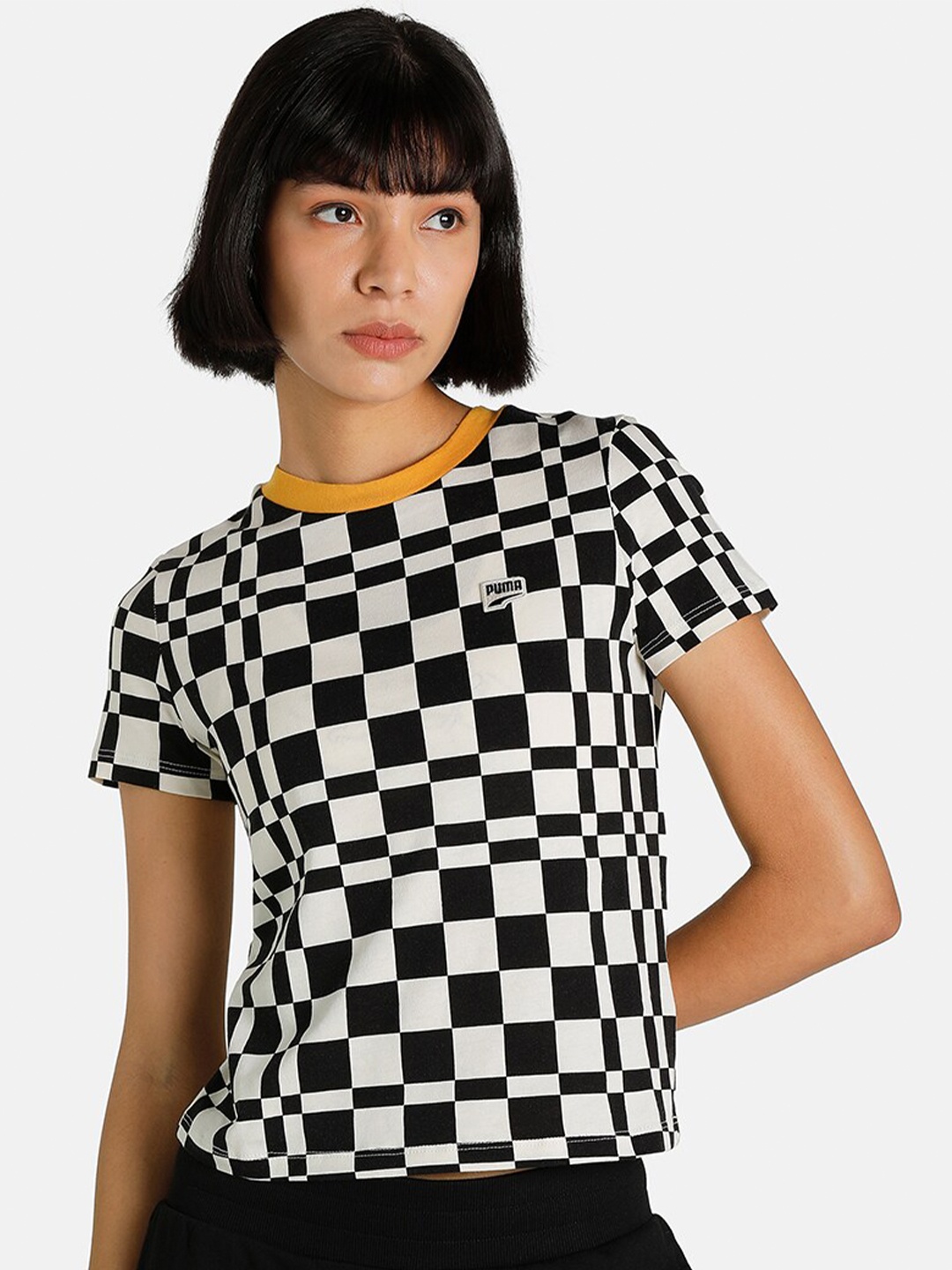

Puma Women Black & White Downtown AOP T-Shirt