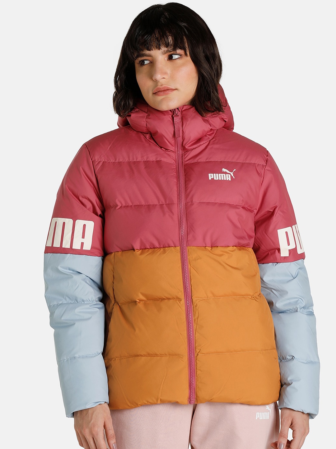 

Puma Women Regular Fit Power Down Striped Puffer Jacket, Yellow