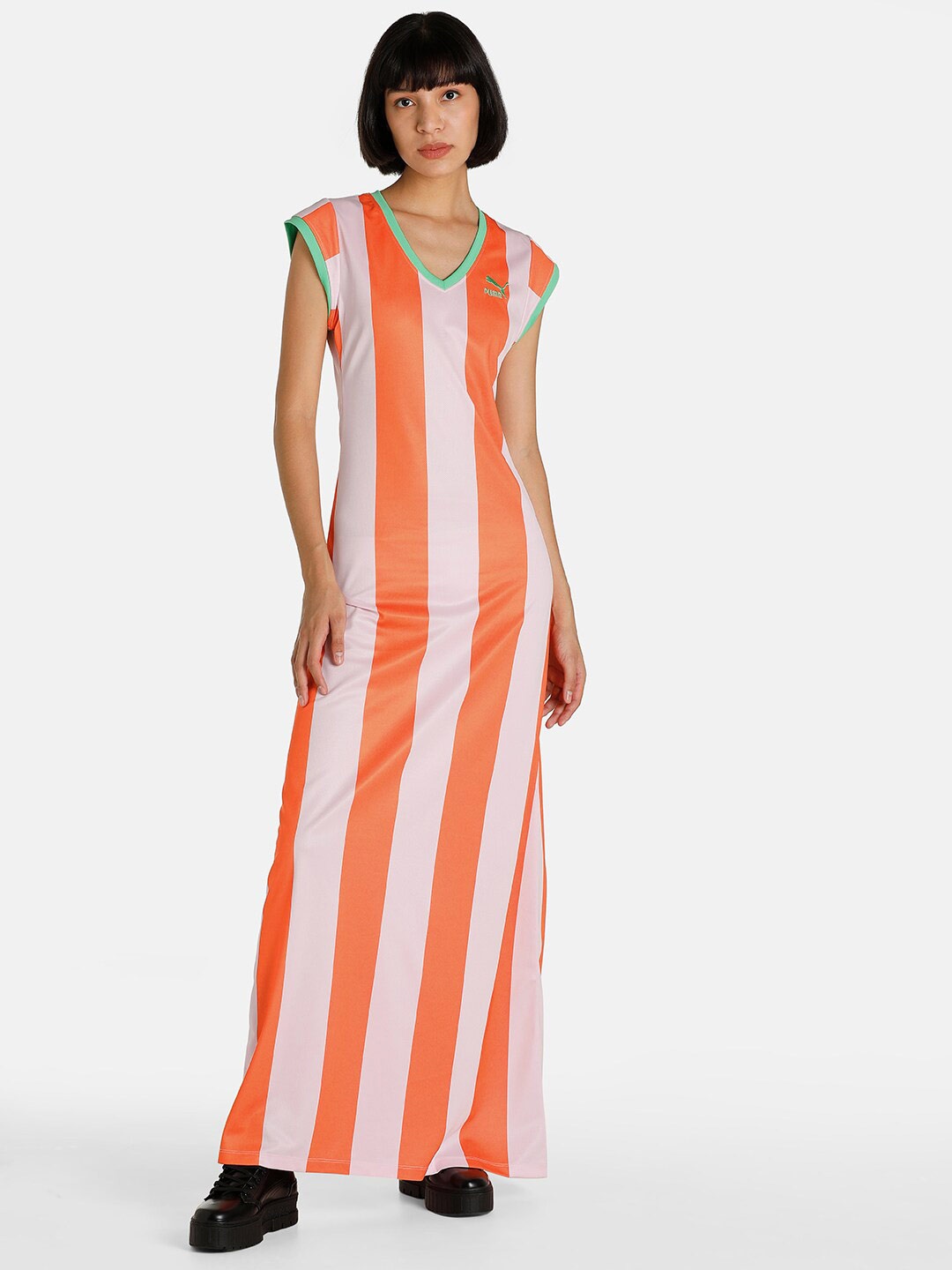 

PUMA x DUA LIPA Orange & White Striped Maxi Dress