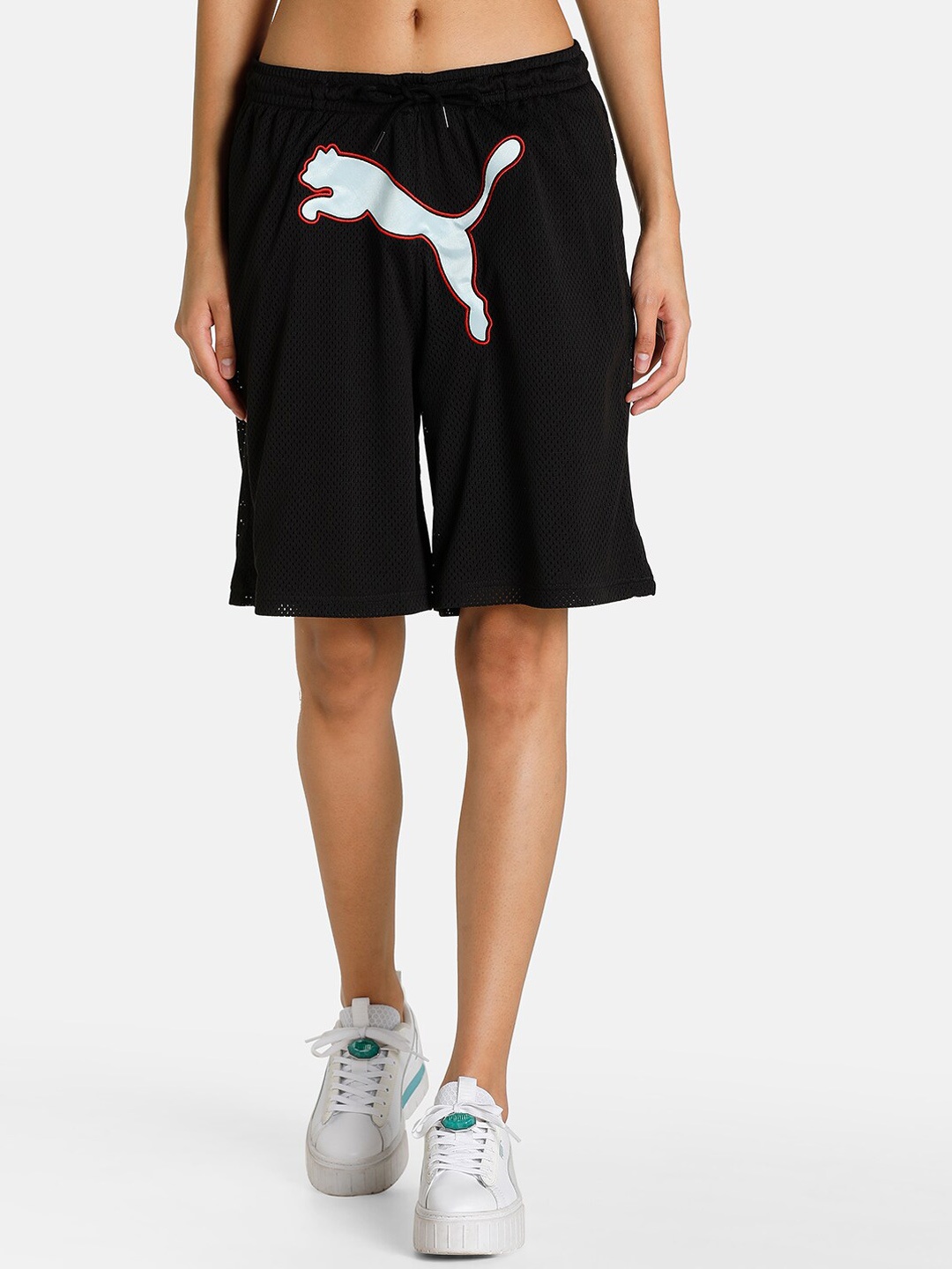 

Puma Women Black X DUA LIPA Basketball Shorts Loose Fit Shorts