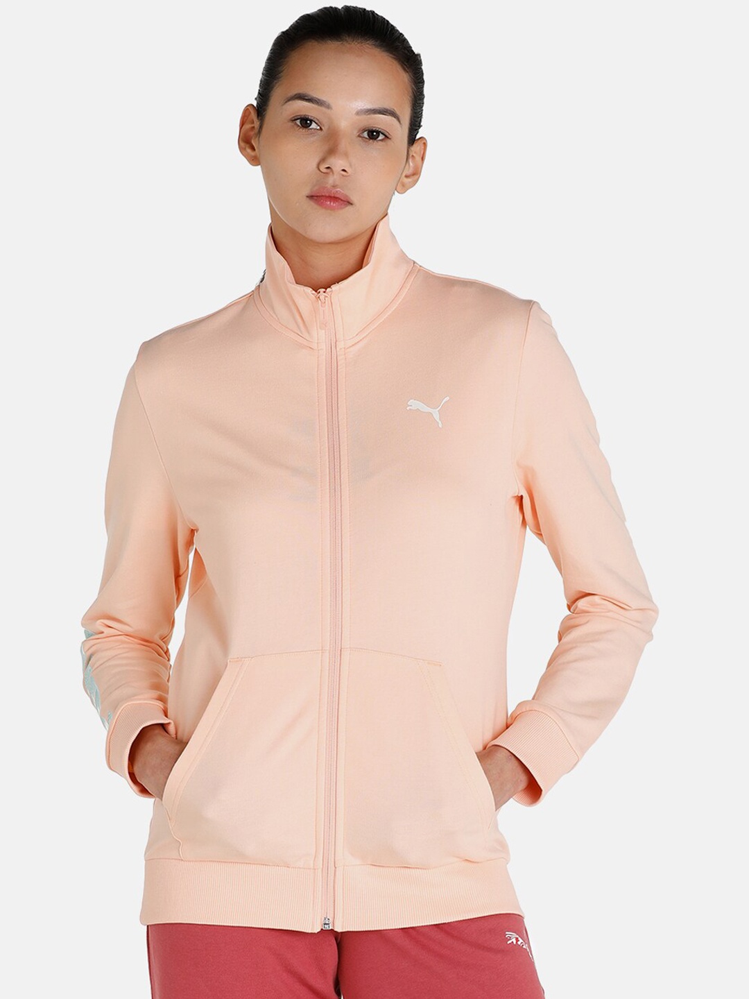 

Puma Women Solid Regular Fit Sporty Jacket, Peach