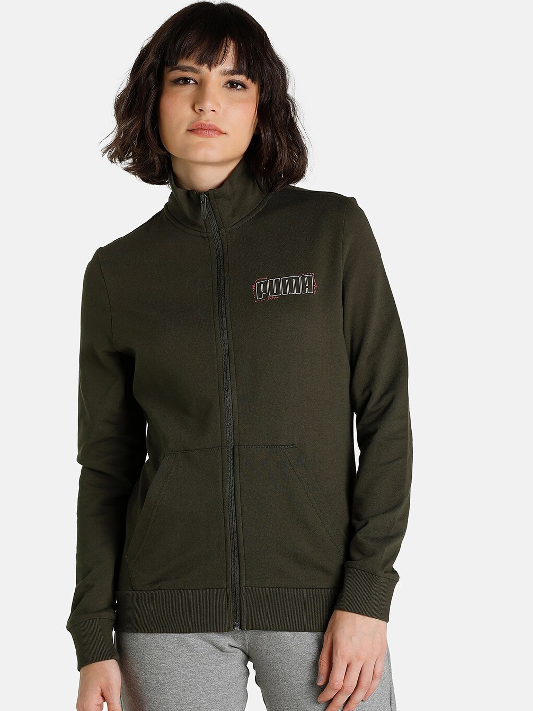 

Puma Women Green Regular Fit Graphic Jacket