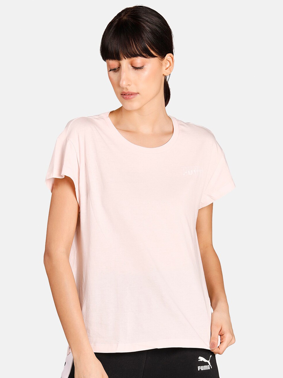 

Puma Women Pink Solid Extended Sleeves T-shirt