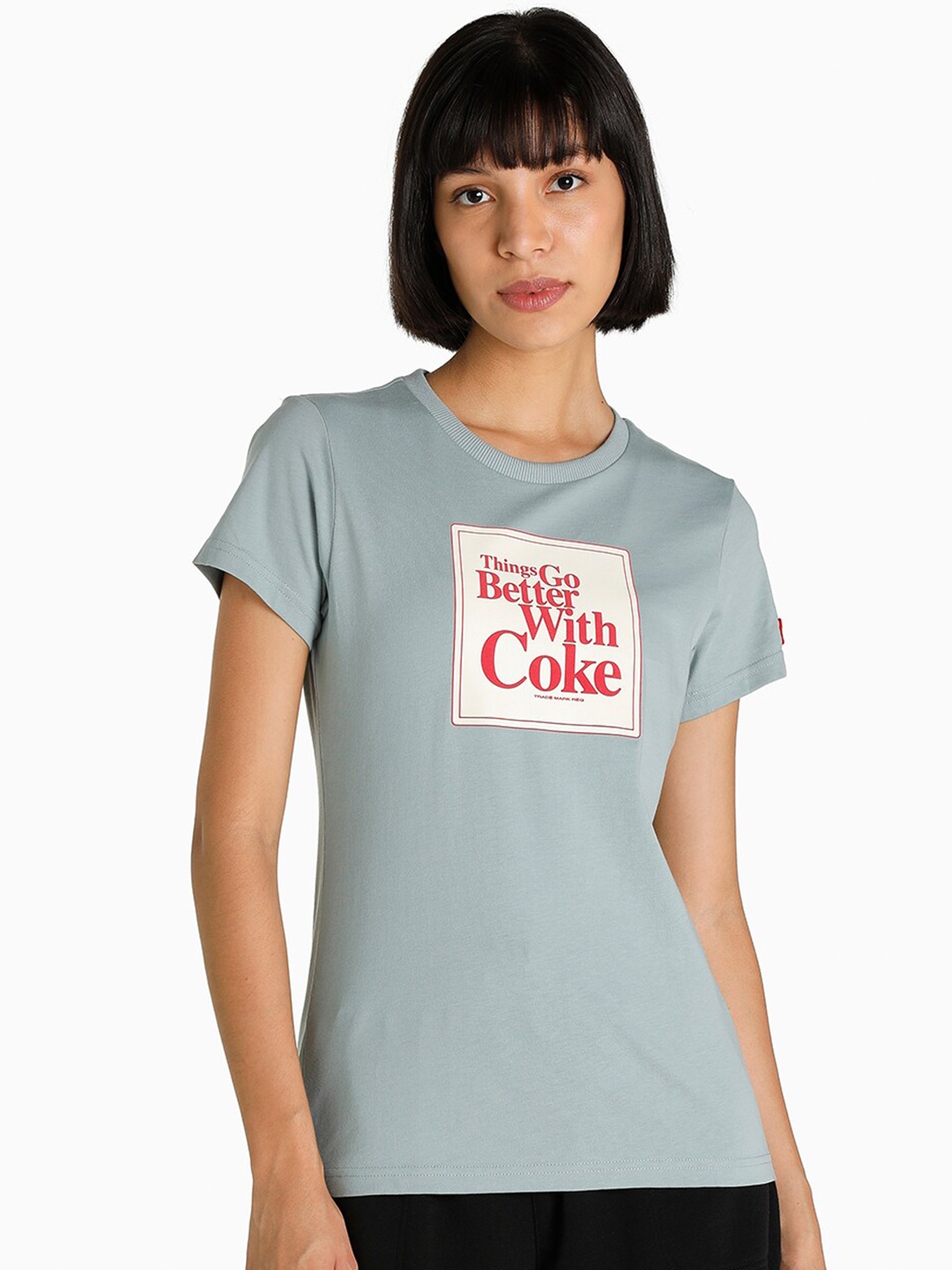 

Puma X COCA COLA Women Grey Typography Printed T-shirt