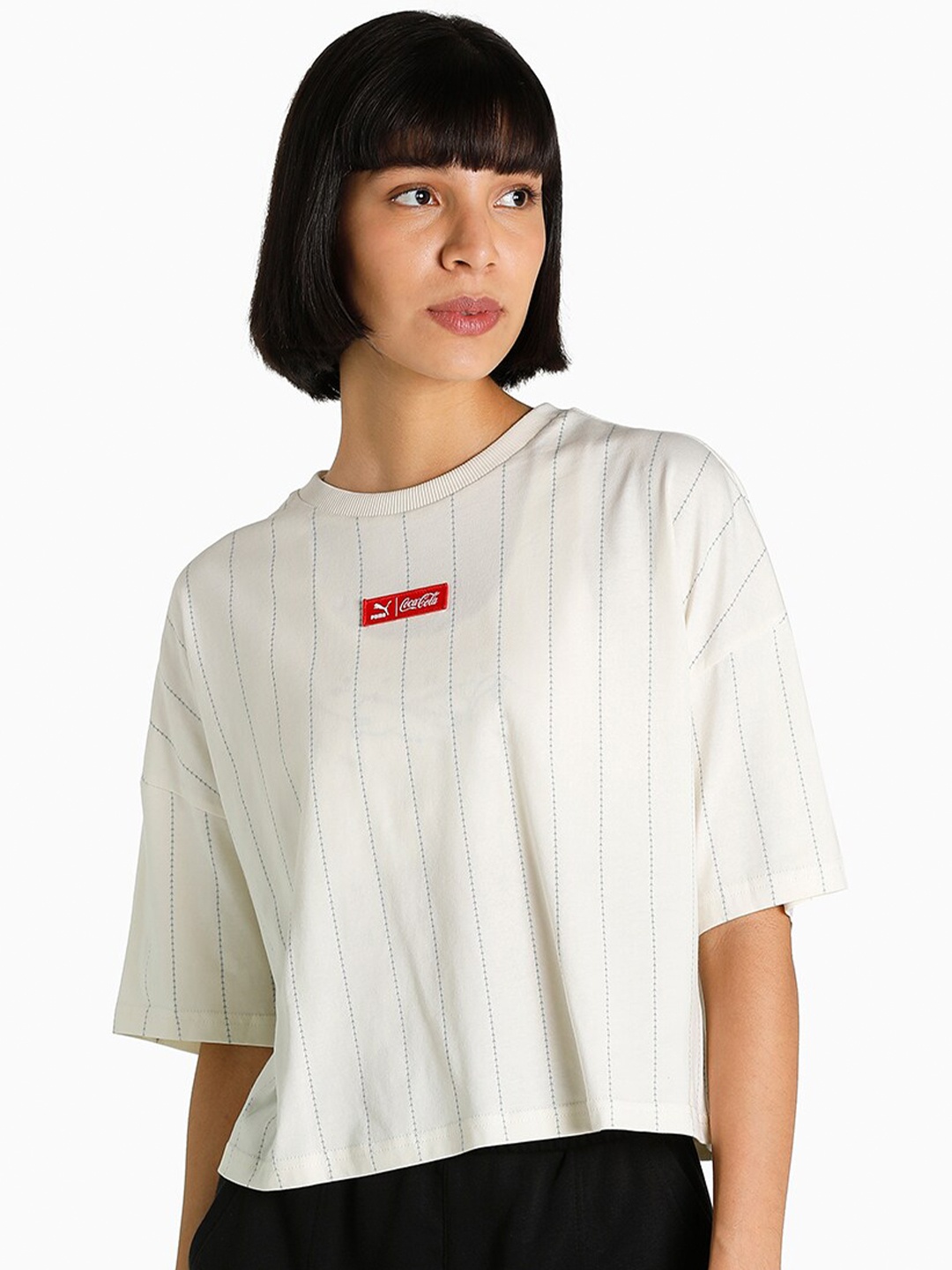 

Puma X Coca Cola Women White Solid Cotton Relaxed-Fit Tshirt