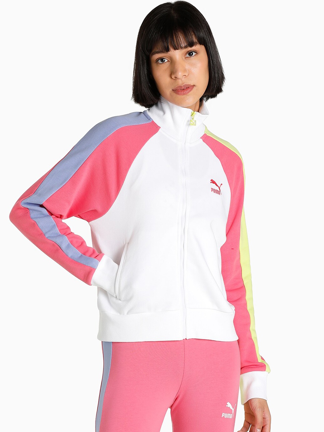 

Puma Women White & Pink T7 Track Block Sporty Jacket