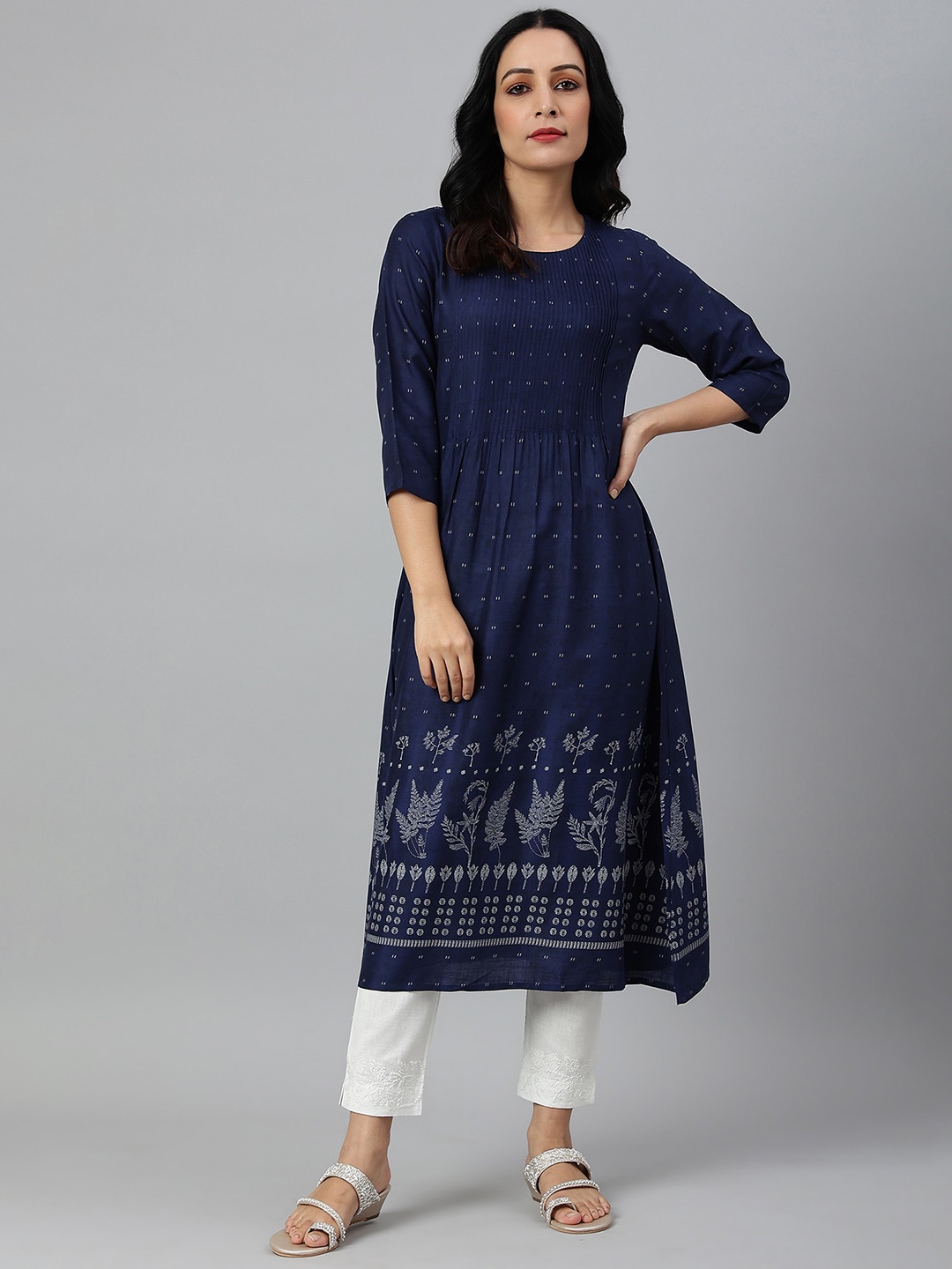 

W Women Blue Ethnic Motifs Printed Handloom Kurta