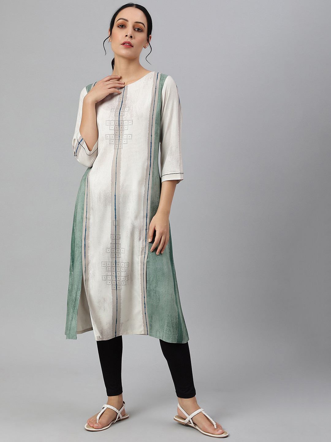 

W Women Beige & Olive Green Kurta