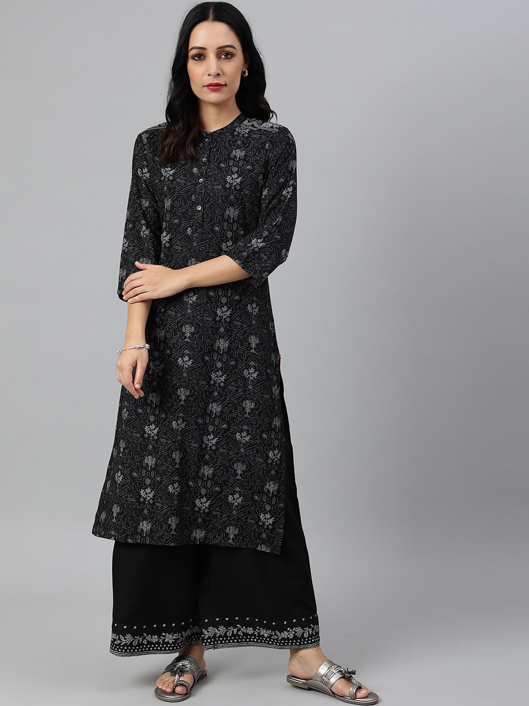 

W Women Black Floral Printed Kurta