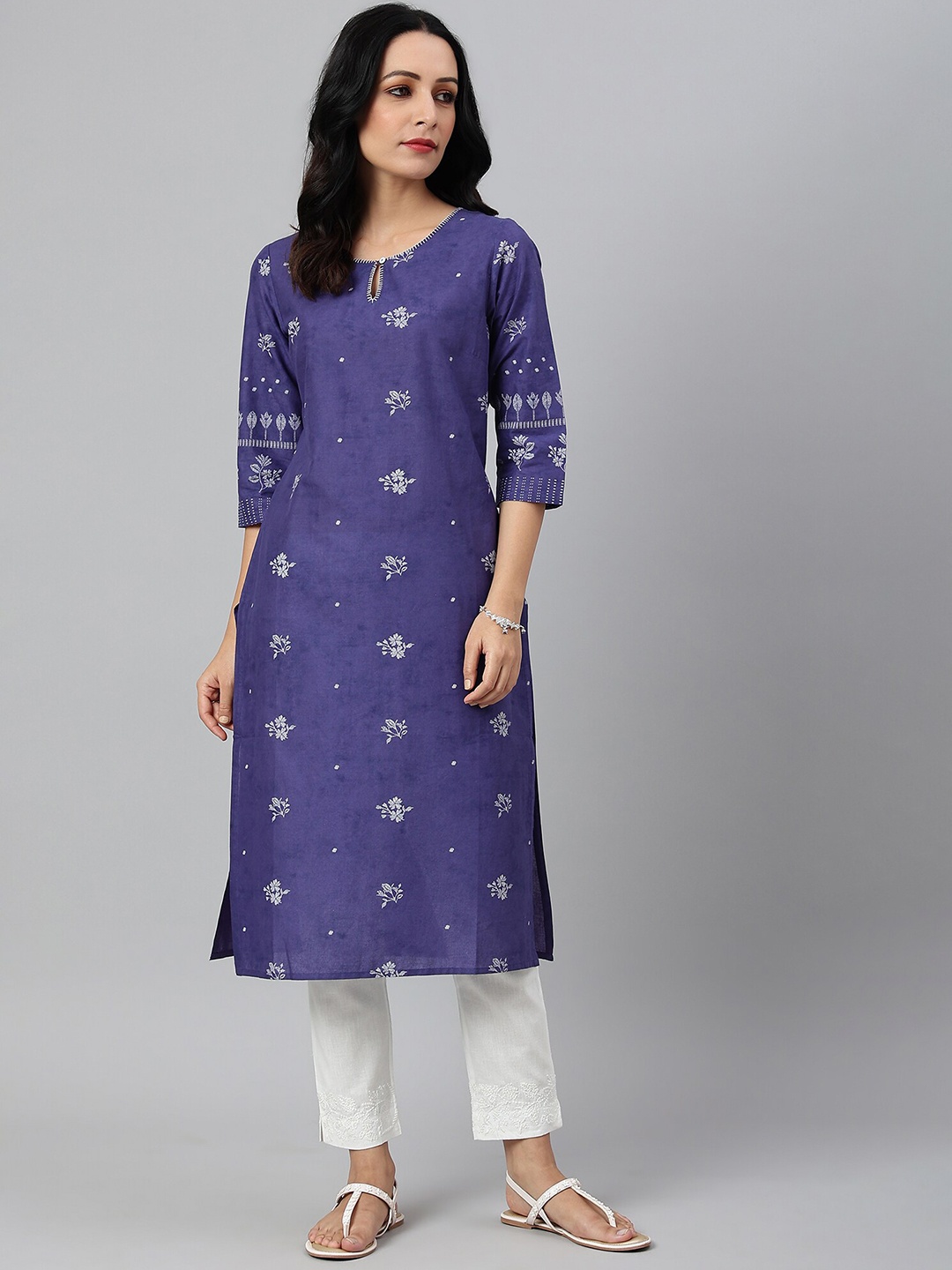 

W Straight Cotton Kurta, Blue