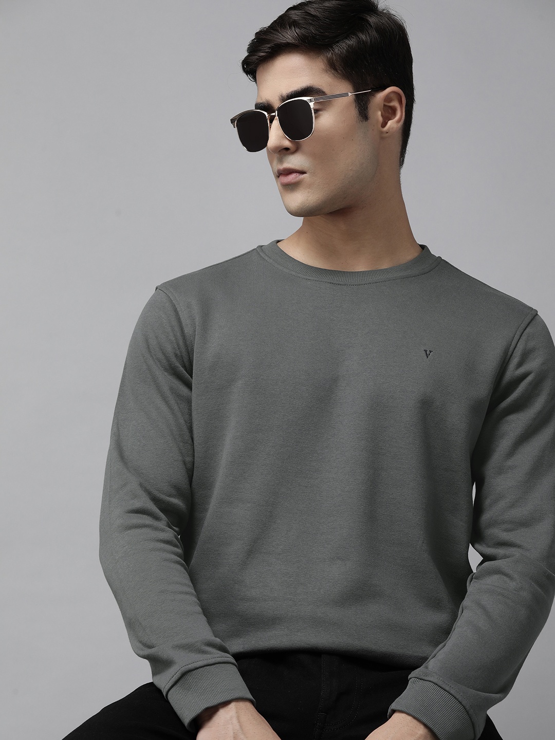 

Van Heusen Men Charcoal Grey Solid Sweatshirt