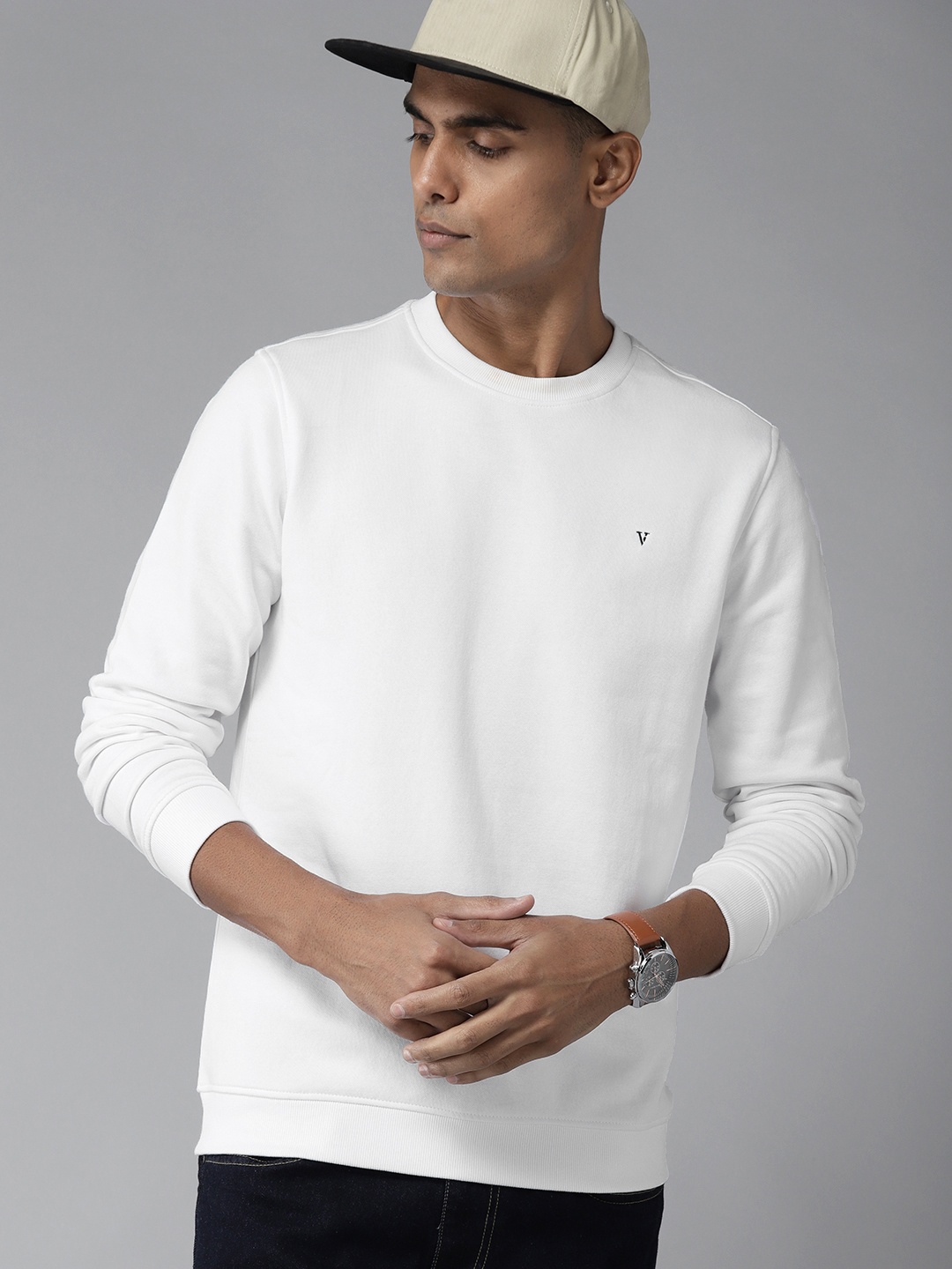 

Van Heusen Men White Solid Sweatshirt