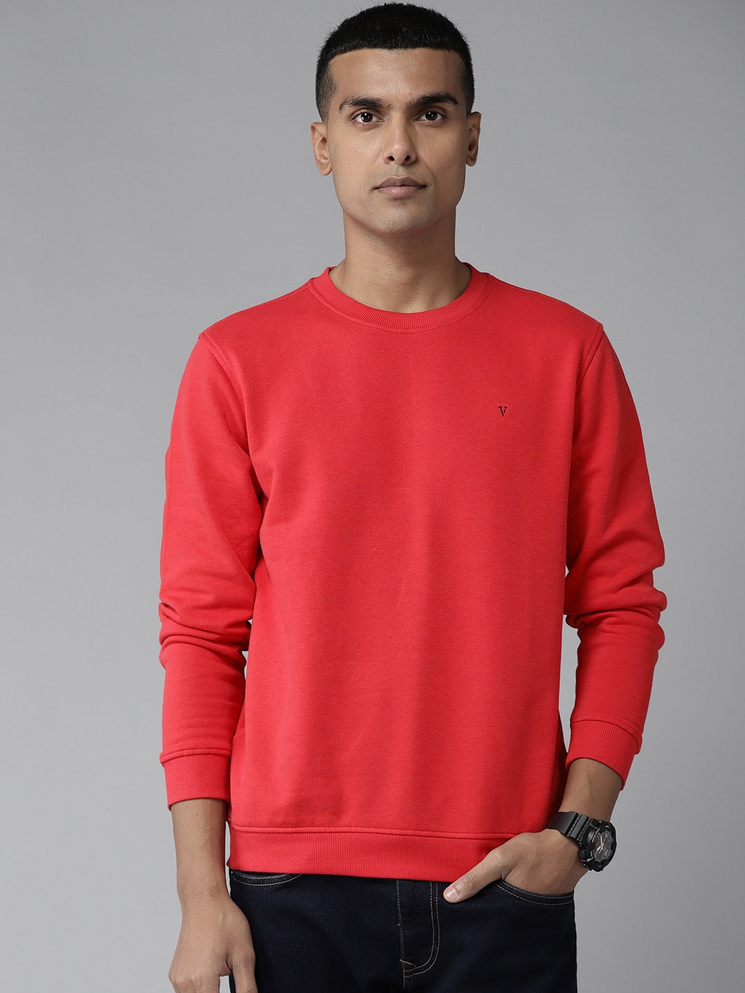 

Van Heusen Men Red Solid Sweatshirt
