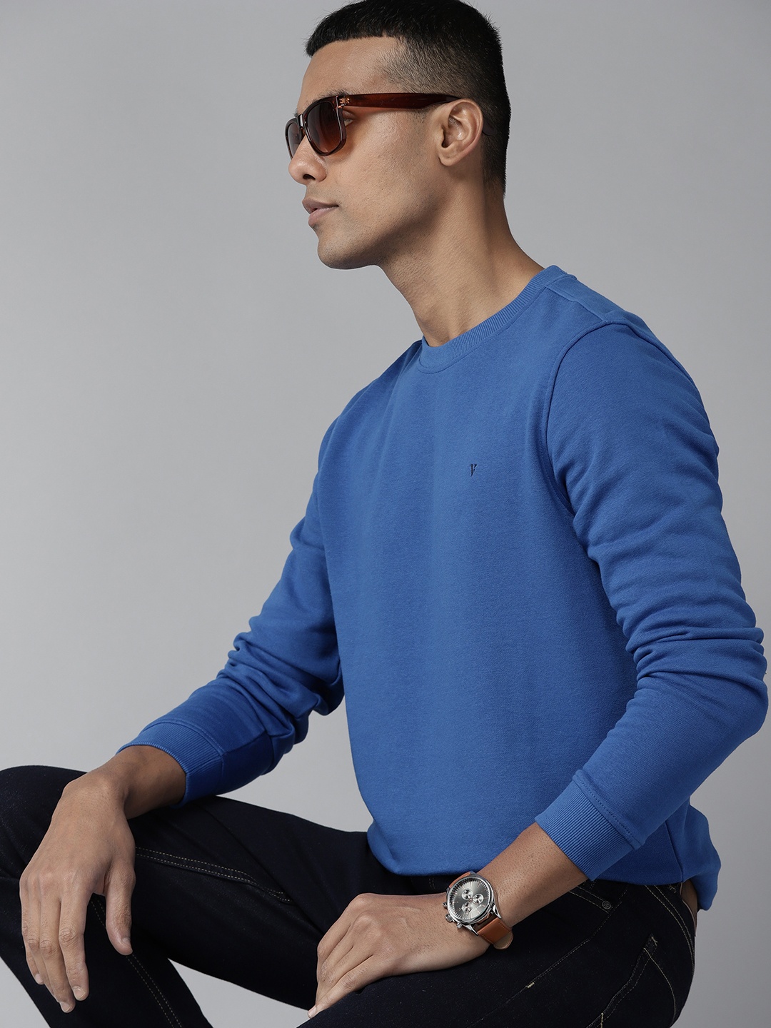 

Van Heusen Men Blue Solid Sweatshirt