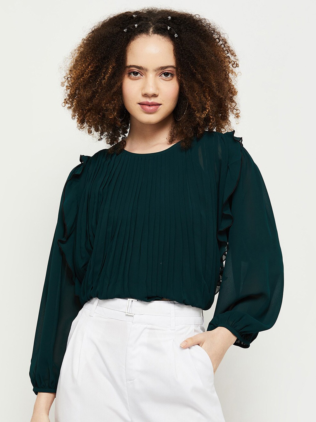 

max Green Puff Sleeves Top