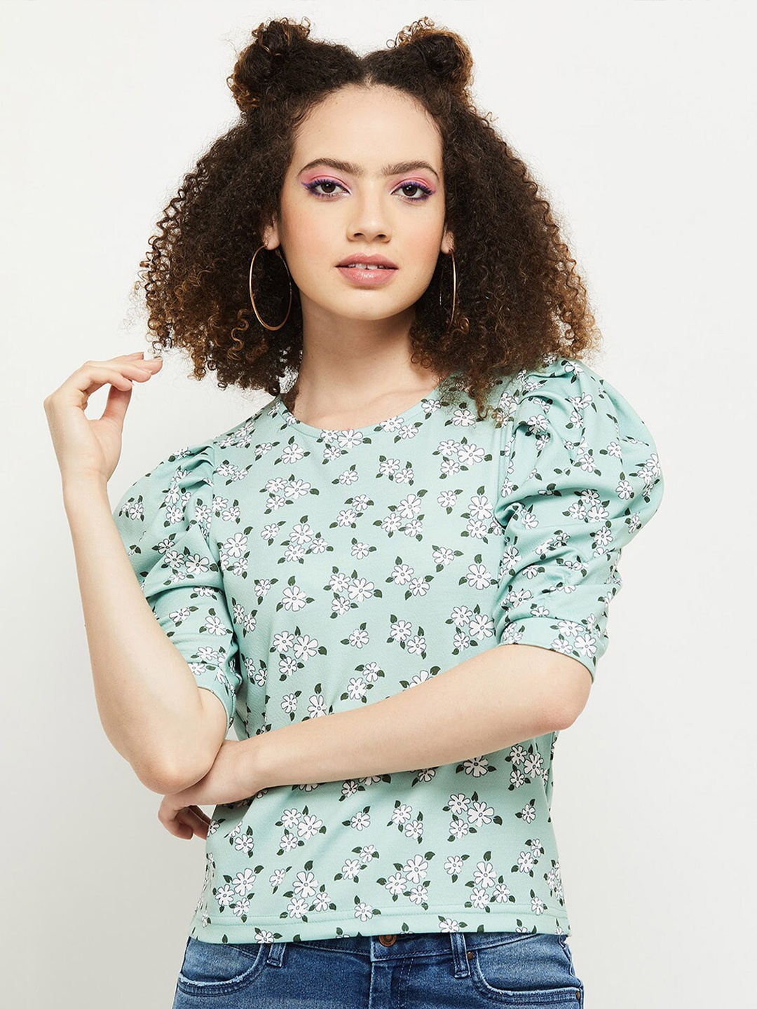 

max Green Floral Print Top