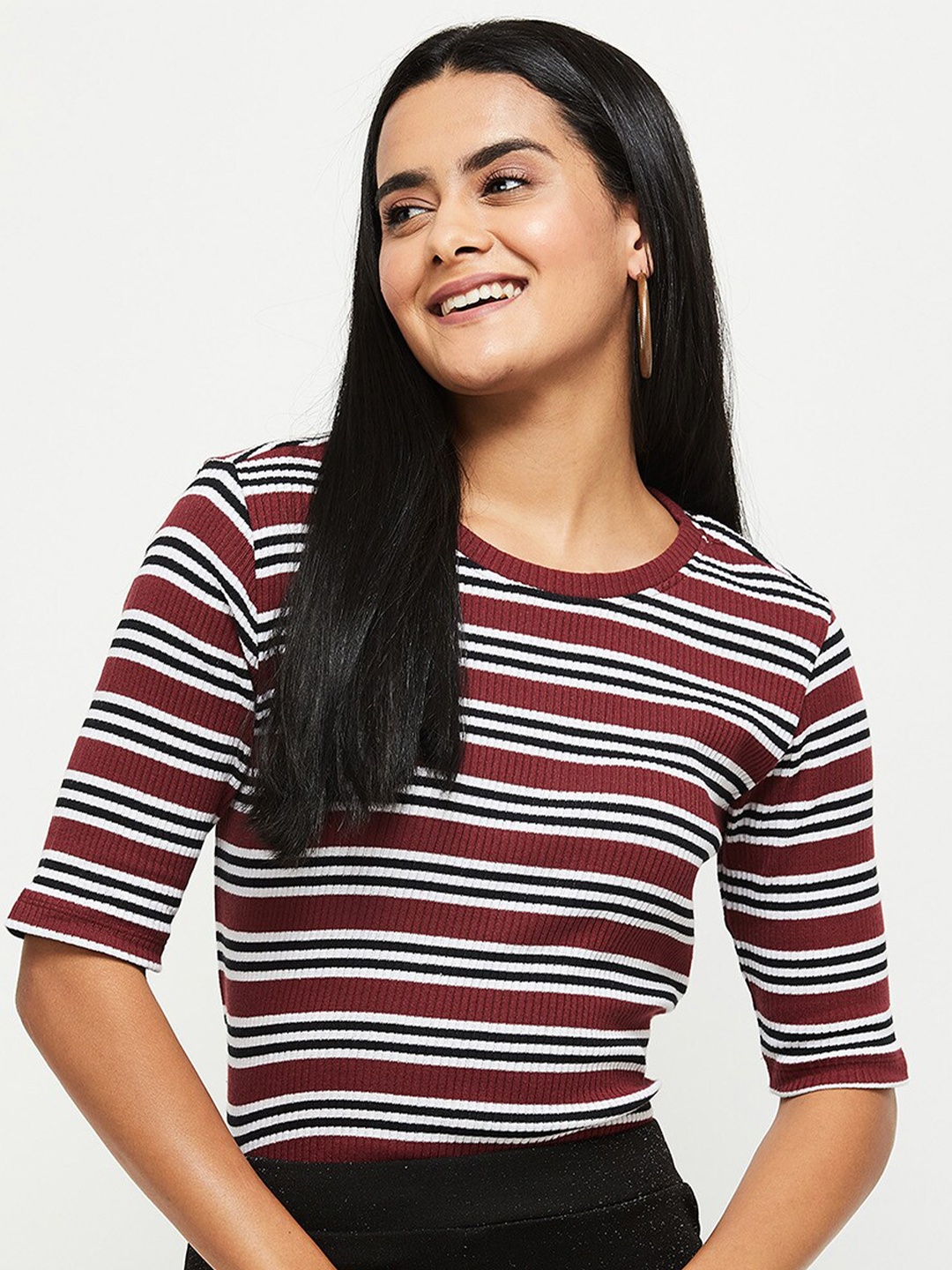 

max Women Brown & White Striped Top