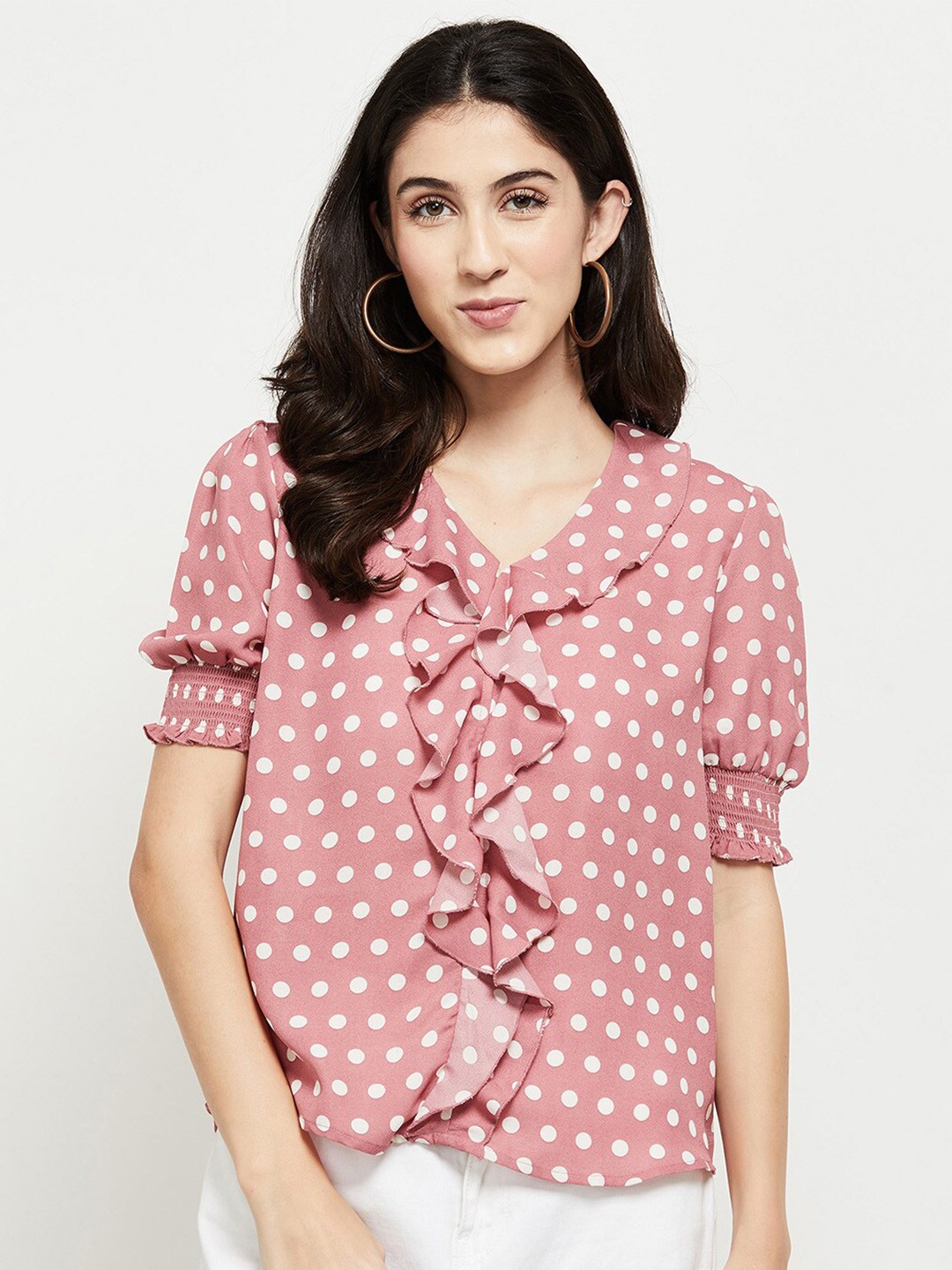 

max Women Pink Printed Ruffles Top