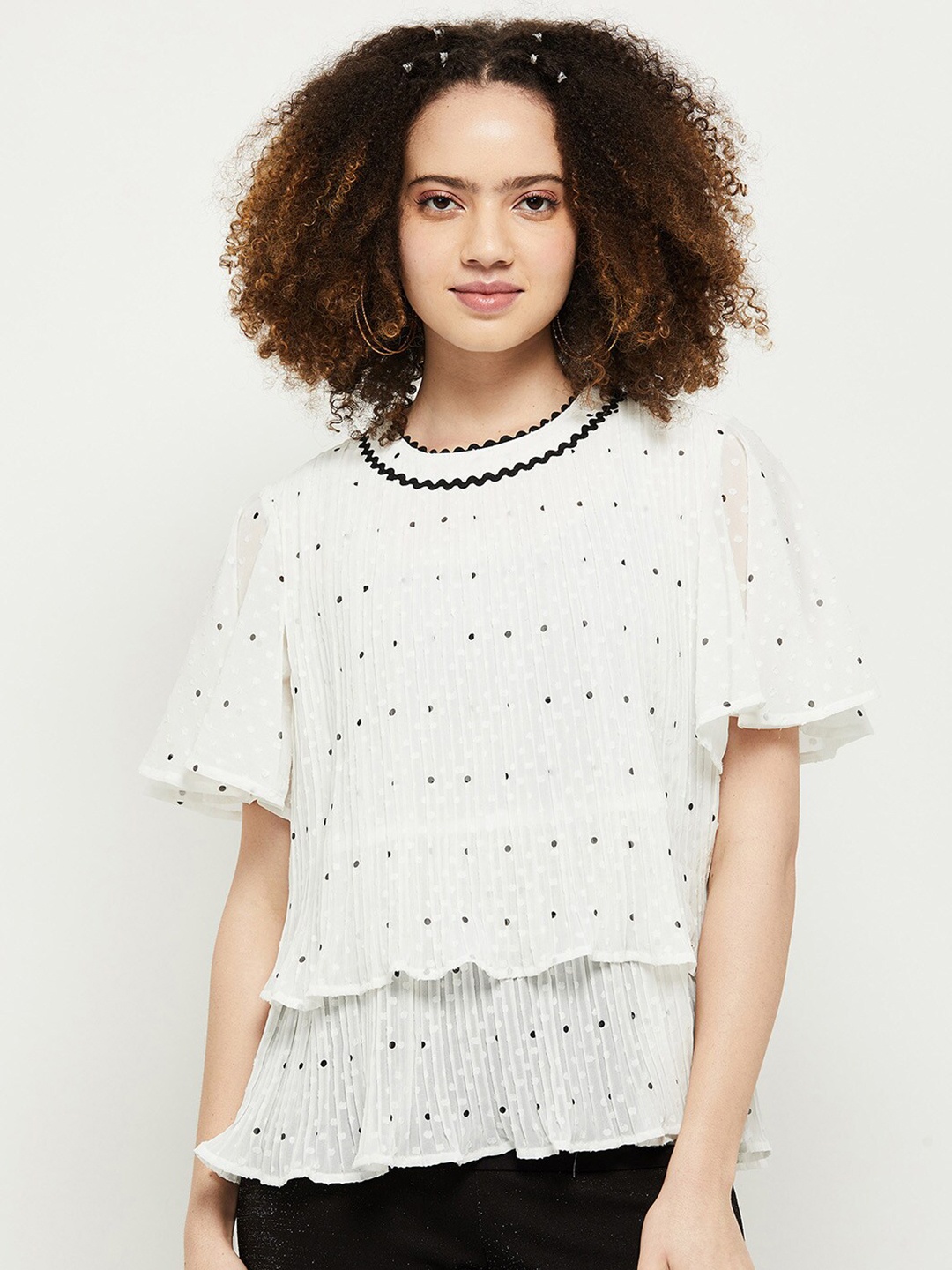 

max Cream-Coloured Print Layered Tiered Top