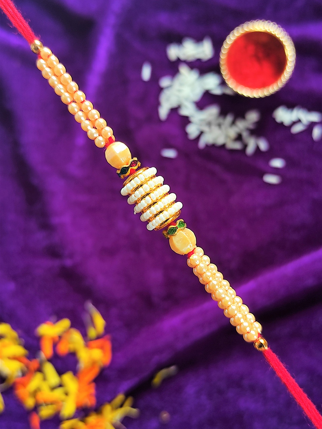 

CRAYTON Men Beige Pearl Beaded Rakhi