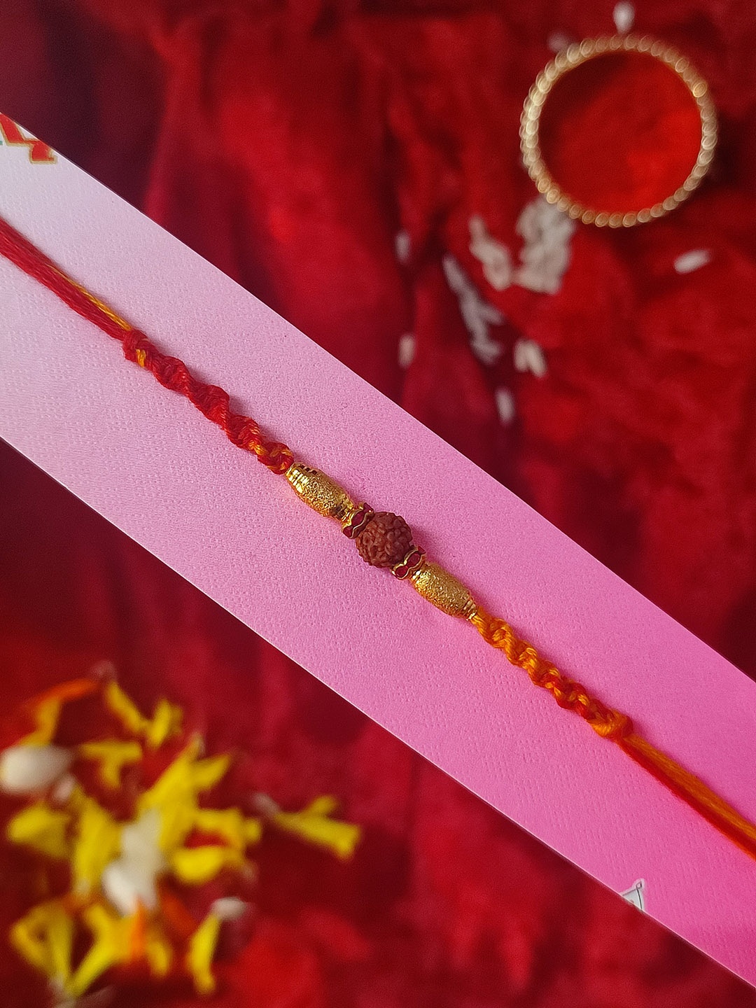 

CRAYTON Men Gold-Toned & Red Center Studed Rudraksh Rakhi
