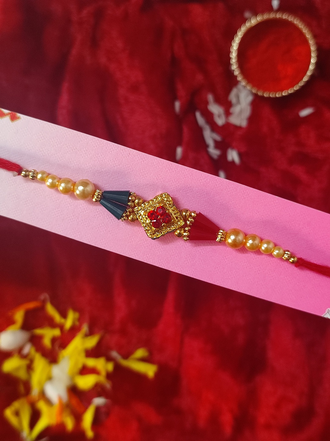 

CRAYTON Men Gold-Toned & Red Diamond Rakhi