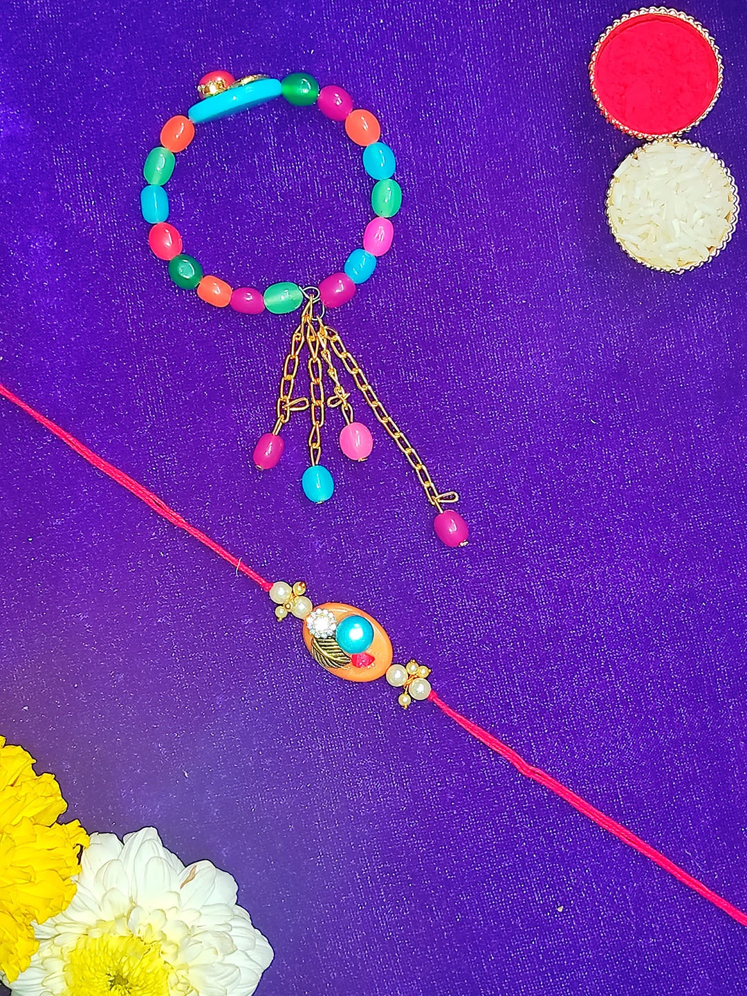 

CRAYTON Blue & Pink Set Of 2 Stone-Studded Bhaiya Bhabhi Rakhi
