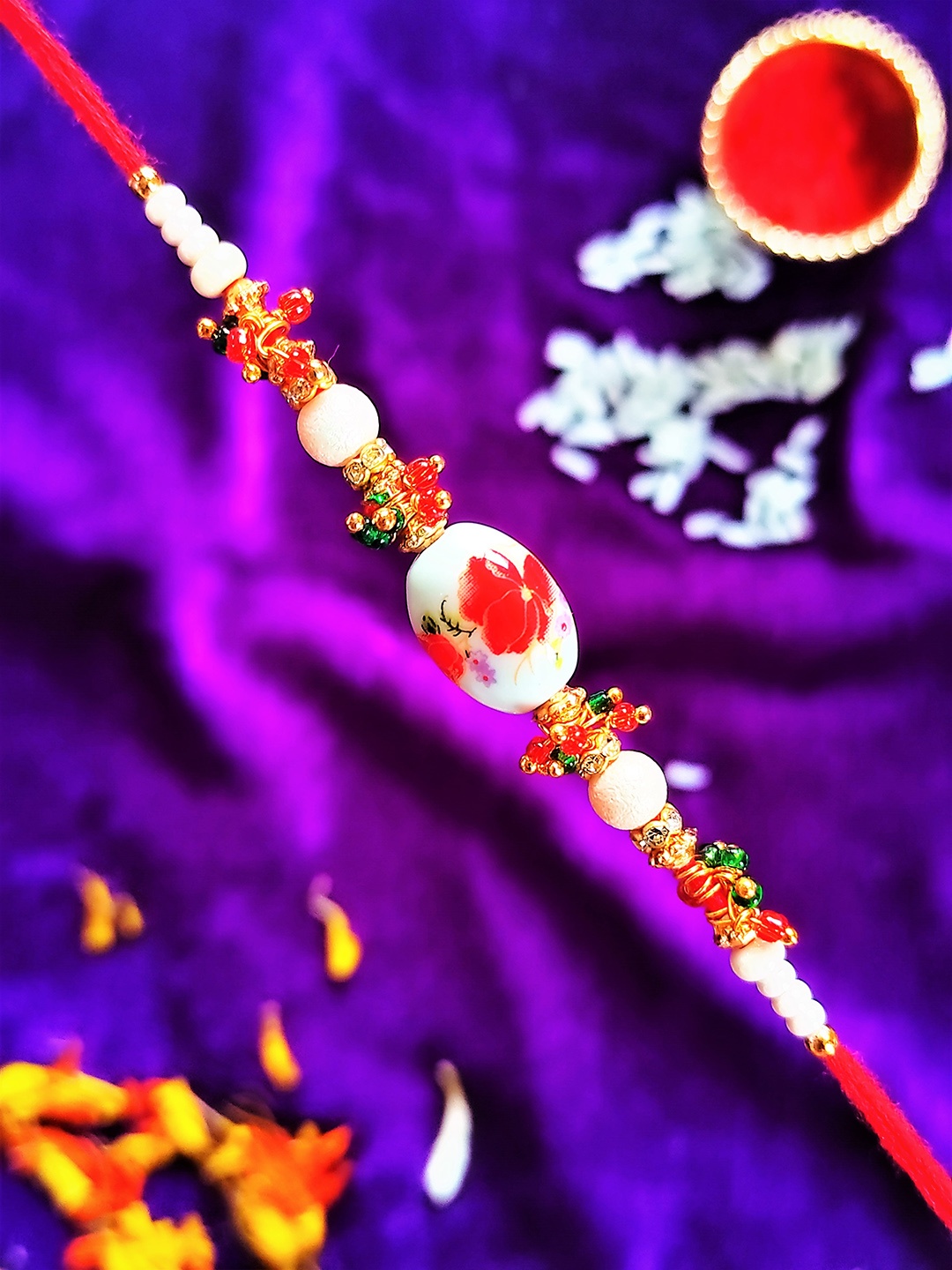 

CRAYTON Men Red Tropical White Stone-Studded Rakhi