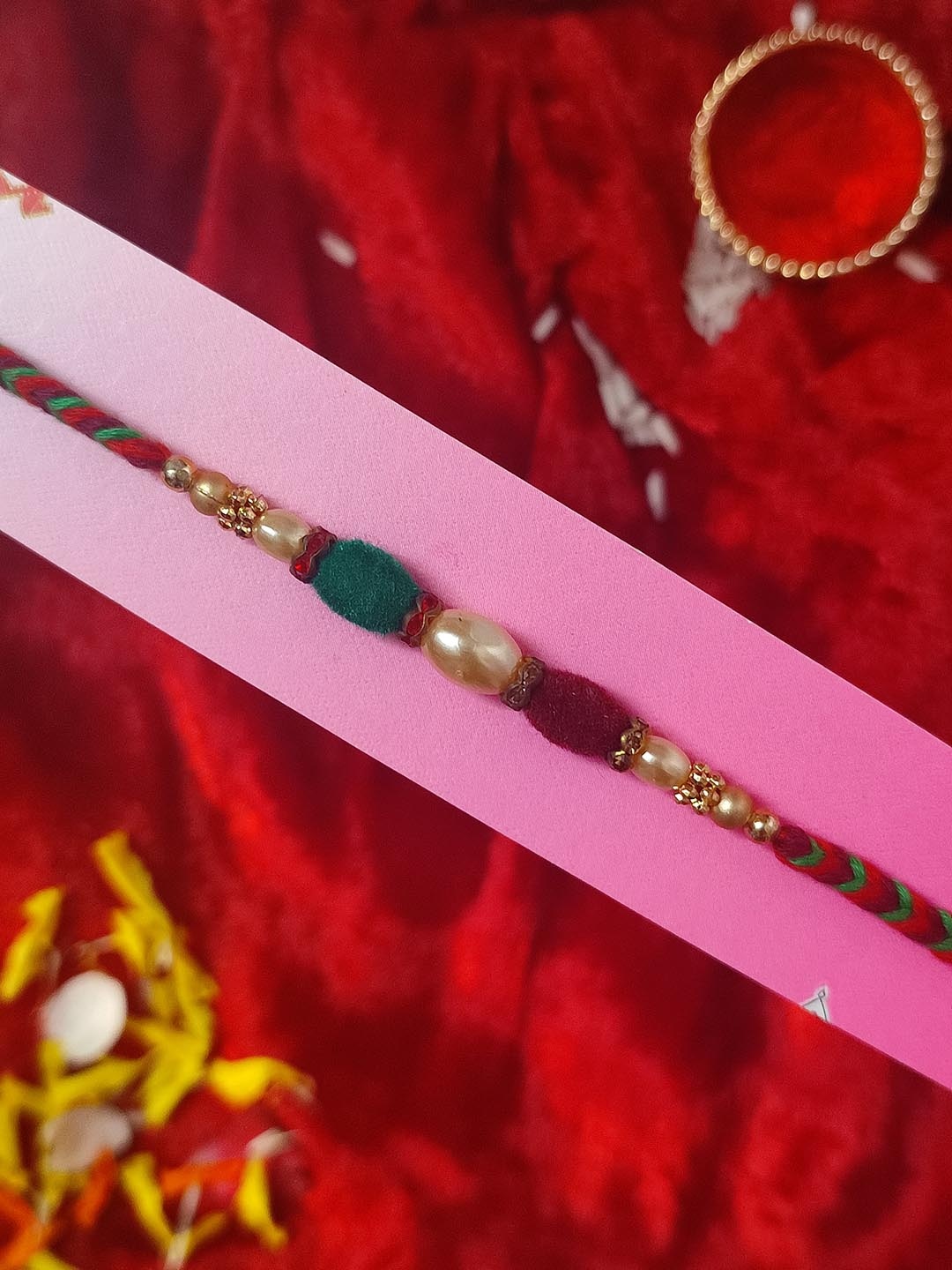 

CRAYTON Men Red & Green Velvet Beaded Rakhi